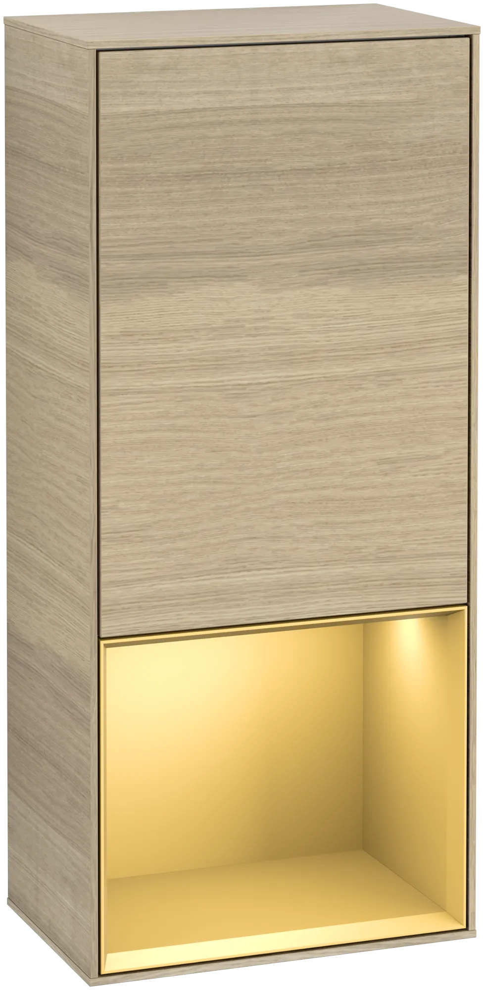 Bild von VILLEROY BOCH Finion Seitenschrank, mit Beleuchtung, 1 Tür, 418 x 936 x 270 mm, Oak Veneer / Gold Matt Lacquer #G550HFPC