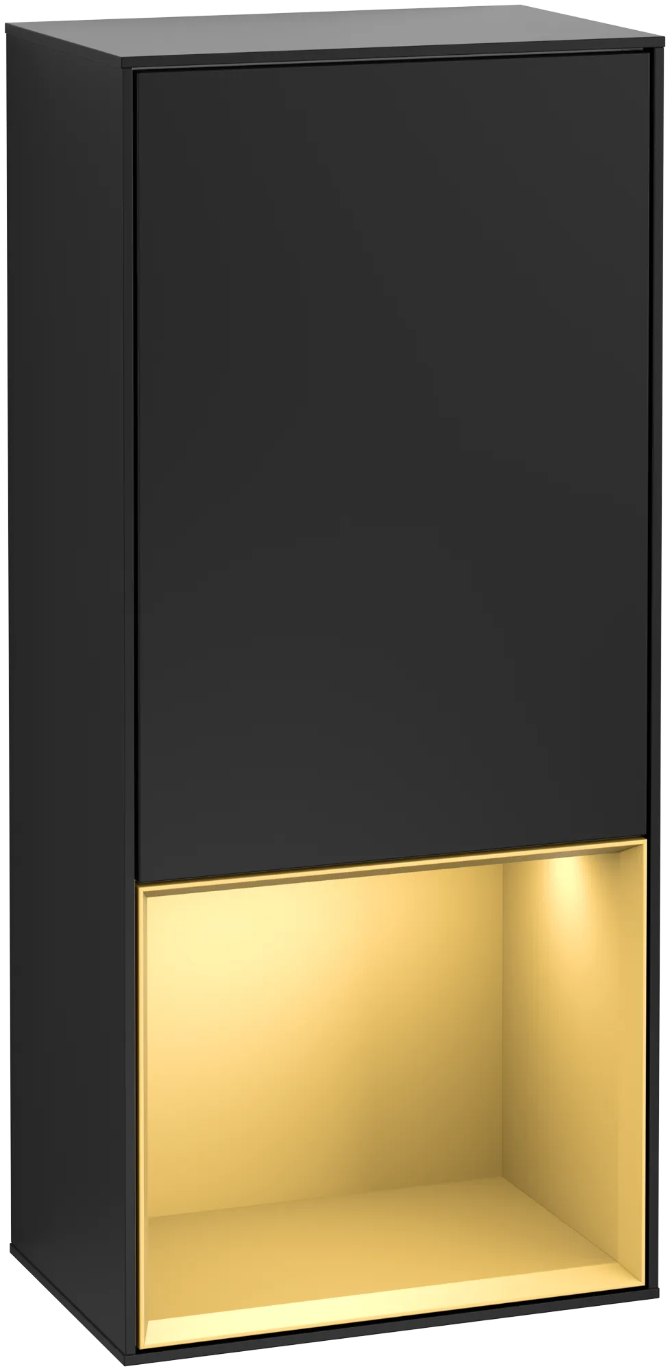 Bild von VILLEROY BOCH Finion Seitenschrank, mit Beleuchtung, 1 Tür, 418 x 936 x 270 mm, Black Matt Lacquer / Gold Matt Lacquer #G550HFPD