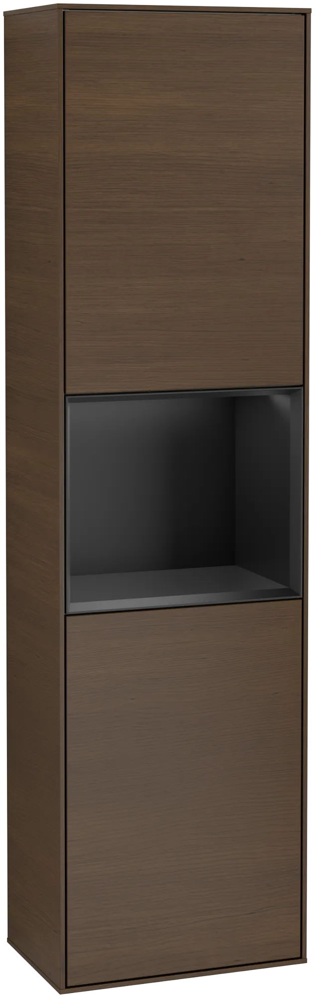 VILLEROY BOCH Finion Tall cabinet, with lighting, 2 doors, 418 x 1516 x 270 mm, Walnut Veneer / Black Matt Lacquer #G470PDGN resmi