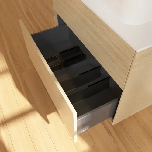 Bild von VILLEROY BOCH Finion Waschbeckenunterschrank, mit Beleuchtung, 2 Auszüge, 800 x 603 x 501 mm, Oak Veneer / Glass White Matt #G63100PC