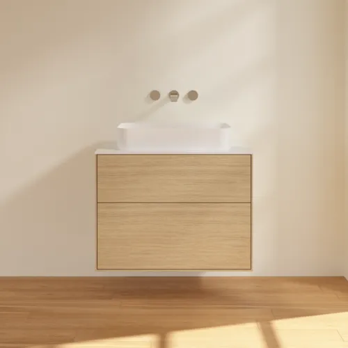 Bild von VILLEROY BOCH Finion Waschbeckenunterschrank, mit Beleuchtung, 2 Auszüge, 800 x 603 x 501 mm, Oak Veneer / Glass White Matt #G63100PC